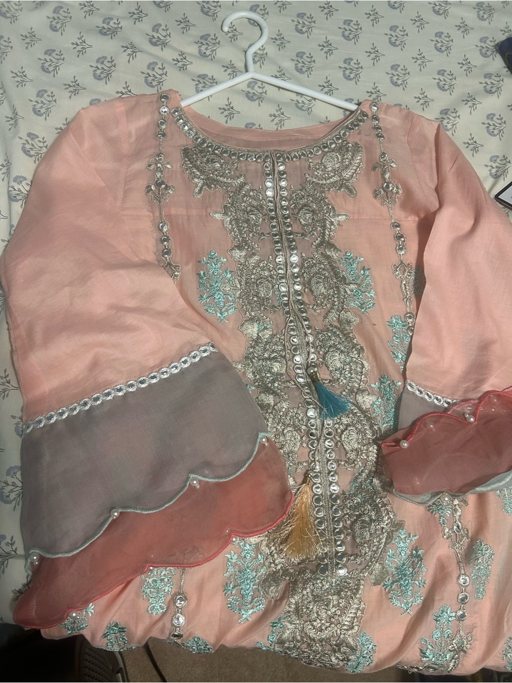 Women's Peach Embroidered Party Dress
